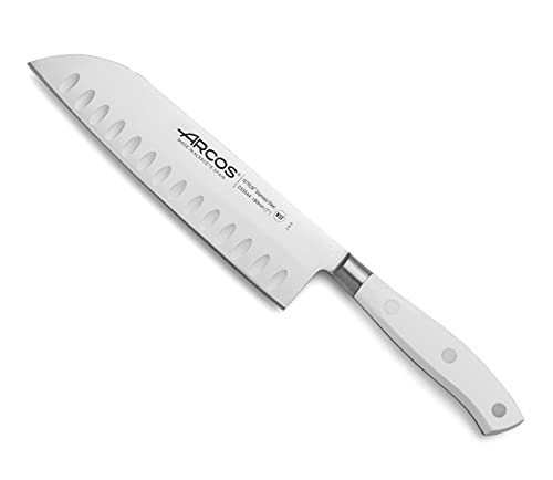 Arcos 233524 Serie Riviera Blanc - Santoku Messer Messer Asiatischer Art- Klinge aus Nitrum geschmiedetem Edelstahl 180 mm - HandGriff Polyoxymethylen (POM) Farbe Weiße von Arcos