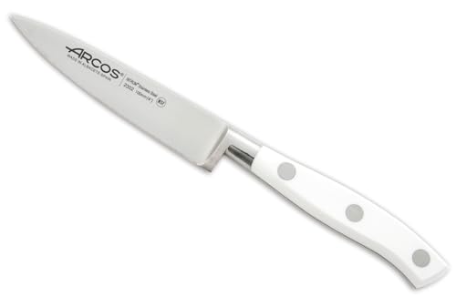 Arcos Schälmesser aus Edelstahl - Ergonomischer Griff aus Polyoxymethylen, Ideal für Schälen von Obst und Gemüse - Klinge 100 mm, Farbe Weiß, Serie Riviera Blanc von Arcos