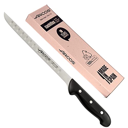 Arcos Professioneller Schinkenmesser, Nitrum-Schinkenmesser, schwarzer Griff, iberisches Schinkenmesser, Serie Maitre, flexible Klinge und glatte Schneide, 275 mm, Nitrum-Edelstahl Arcos Professioneller Schinkenmesser, Nitrum-Schinkenmesser, schwarzer Griff, iberisches Schinkenmesser, Serie Maitre, flexible Klinge und glatte Schneide, 275 mm, Nitrum-Edelstahl von Arcos