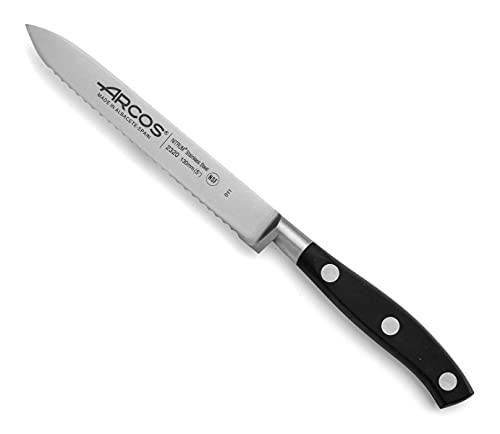 Arcos 232000 Serie Riviera - Tomatenmesser - Klinge aus Nitrum geschmiedetem Edelstahl 130 mm - HandGriff Polyoxymethylen (POM) Farbe Schwarz von Arcos