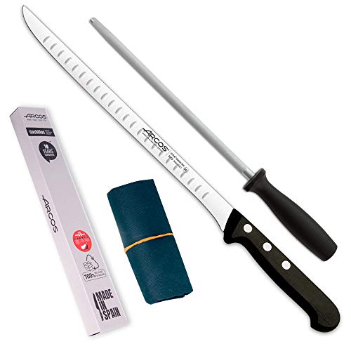 Arcos Schinkenmesser-Set, 3-teilig, Schinkenhalter, Edelstahl (240 mm), Wetzstahl und Schinkenabdeckung, professionelles Schinkenmesser-Set, iberische Palette, Eco von Arcos