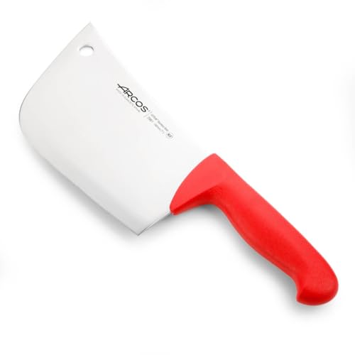 Arcos Fleischermesser Cleaver - Klinge aus Edelstahl 20 cm, Griff aus Polypropylen - Silber, Farbe Rot, Serie 2900 - Widerstandsfähig und Hygienisch mit Farberkennungssystem von Arcos