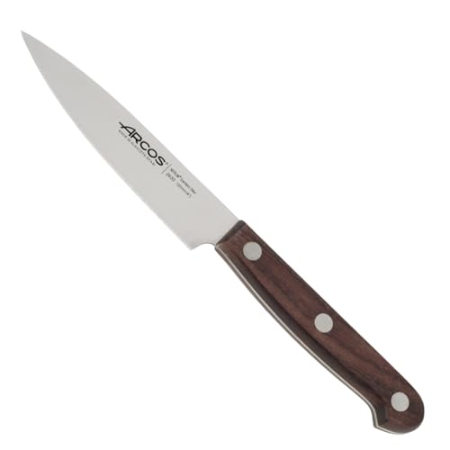 Arcos Schälmesser aus Nitrum Edelstahl - Ideal für Schälen von Obst und Gemüse, Griff aus Palisanderholz, Klinge 100 mm - Braun, Serie Atlántico von Arcos