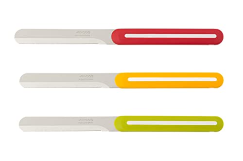 Arcos Serie B-Line - Tischmesser-Set 3 Stück | Frühstücksmesser | Spülmaschinenfest - Gezackte Klinge Edelstahl NITRUM 100 mm - Griff aus Polypropylen - Farbe Orange, Rot und Grün von Arcos