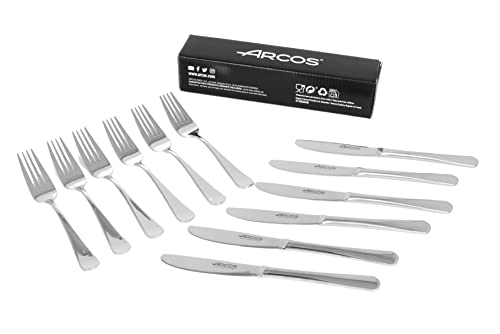 Arcos Serie Madrid - 12-teiliges Dessertbesteck in Geschenkbox (6 Messer + 6 Gabeln) - Monoblock aus einem Stück Edelstahl - Silber von Arcos