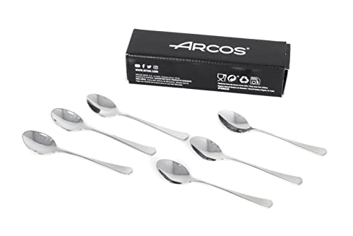 Arcos Serie Madrid - 6 Stück Kaffeelöffel in Geschenkbox | Moka Löffel - Monoblock aus Edelstahl - Größe 115 mm - Silber von Arcos