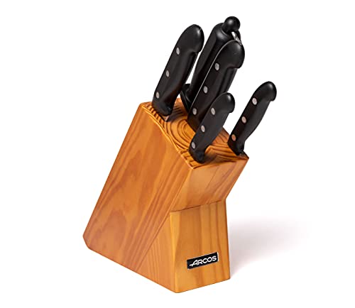 Arcos Serie Maitre - Küchenmesser-Set 5 Stück (4 Messer + 1 Wetzstahl) - Klinge Nitrum Edelstahl - HandGriff Polypropylen - Holzblocks von Arcos