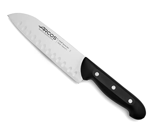 Arcos Santoku Küchenmesser aus Nitrum Edelstahl - Japanisches Küchenmesser für Fisch, Fleisch und Gemüse, Ergonomischer Griff aus Polyoxymethylen (POM) mit Klinge von 170 mm - Schwarz, Serie Maitre von Arcos