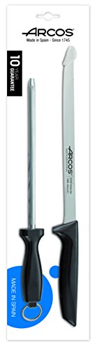 Arcos 136700 Serie Niza - Messerset Schinken (Messer + Wetzstahl) - Klinge Nitrum Edelstahl - HandGriff Polypropylen Farbe Schwarz, 2 Pièces von Arcos