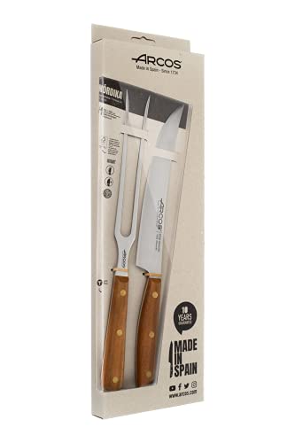 Arcos Serie Nordika - Set 2 Grillutensilien (Grillmesser + Schnitzgabel) - Edelstahl NITRUM - Ovengkol Holzgriff 100% natürlicher FSC - 100% recycelte Verpackung - Farbe Braun von Arcos