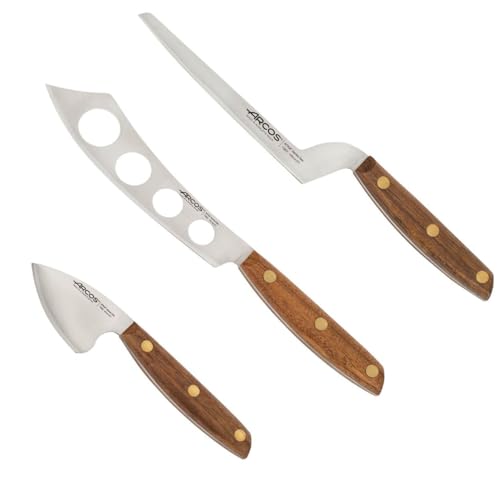 Arcos Serie Nordika - Set 3 Käsemesser - Edelstahl NITRUM - Ovengkol Holzgriff 100% natürlicher FSC - 100% recycelte Verpackung - Farbe Braun von Arcos