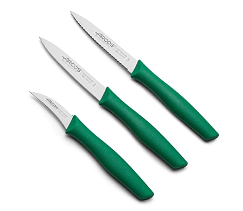 Arcos Set 3 Schälmesser aus Edelstahl - Ergonomischer Griff aus Polypropylen, Ideal für Schneiden von Obst, Gemüse und Knollen - Grün, Serie Nova von Arcos