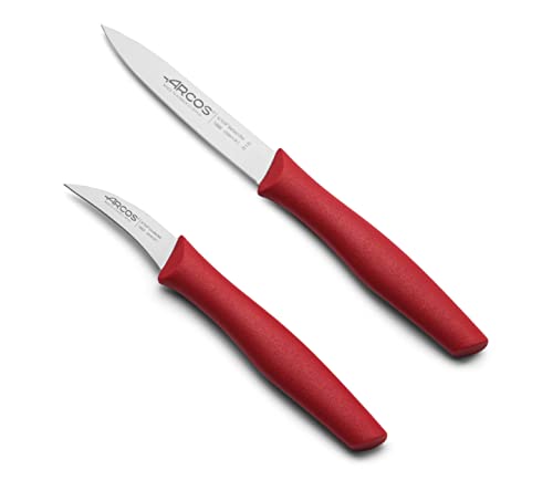 Arcos Schälmesser-Set aus Edelstahl - Ergonomischer Griff aus Polypropylen, Ideal für Schneiden von Obst, Gemüse und Knollen - Rot, Serie Nova von Arcos