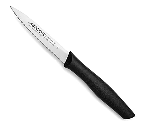Arcos Messer Mondador Serrado - Edelstahl NITRUM 100 mm - Perfekt zum Schälen von Obst und Gemüse - Ergonomischer Griff Polypropylen Schwarz - Serie Nova von Arcos