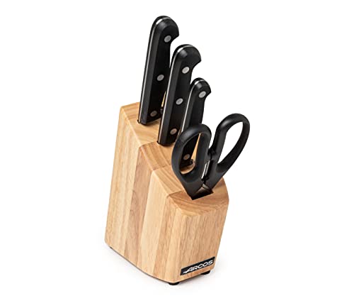 Arcos Serie Universal - Geschenkbox Küchenmesser-Set 4 Stück (3 Messer + 1 schere) - Klinge Nitrum Edelstahl - HandGriff Polyoxymethilen (POM) - Kiefernholzblock von Arcos