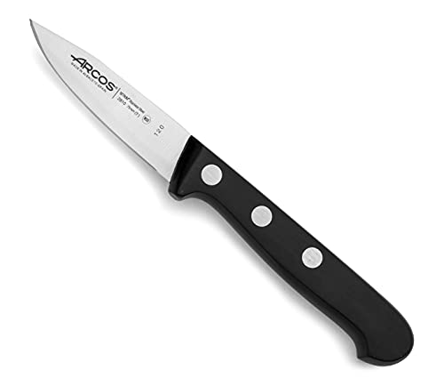 Arcos Schälmesser mit Nieten aus Edelstahl - Küchenmesser für Obst und Gemüse Schälen - Ergonomischer Griff aus Polyoxymethylen, Klinge 80 mm - Schwarz, Serie Universal von Arcos
