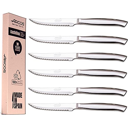 Arcos Steakmesser-Set | 6-teiliges Steakmesser | Steakmesser | Edelstahlbesteck | Klinge 110 mm | runder Griff und ovale Form | Monobock | umweltfreundliche Verpackung (6 Stück) von Arcos