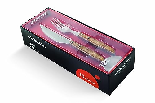 Arcos Table Messer - Steakmesser Set 12 Stück (6 Messer + 6 Gabel) - Edelstahl - HandGriff Packholz Farbe Braun von Arcos