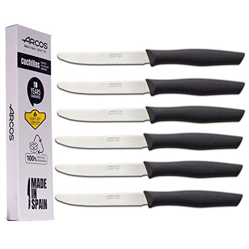 Arcos Steakmesser-Set | Steakmesser | Steakmesser | 6 Stück | Klinge 110 mm | Edelstahl | Griff aus Nylon | Spülmaschinenfest | Umweltfreundliche Verpackung (Sägeschliff) von Arcos