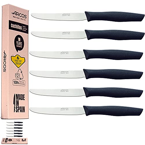 Arcos Steakmesser-Set | Steakmesser | Steakmesser | 6 Stück | Klinge 110 mm | Edelstahl | Griff aus Nylon | Spülmaschinenfest | Umweltfreundliche Verpackung (glatter Schliff) von Arcos