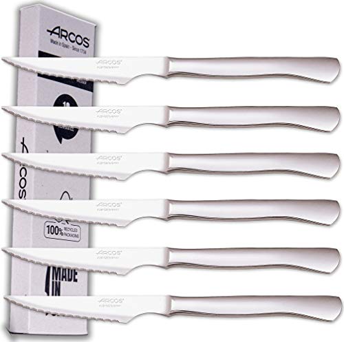 Arcos Fleischmesser-Set | 6 Stück | Steakmesser Marke Arcos | Edelstahl-Besteck | Klinge 110 mm | Monoblock-Griff | Spülmaschinenfest | umweltfreundliche Verpackung von Arcos