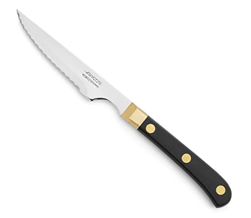 Arcos Tischmesser - Fleischmesser mit Nitrum Edelstahlklinge 11 cm - Griff aus Polyoxymethylen (POM), Ideal für Präzises Schneiden von Fleisch - Schwarz und Gold, Serie Regia von Arcos