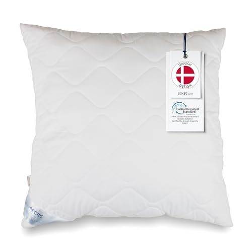 Arctic Harstad Bettkissen 80x80 cm – Mikrofaser Kopfkissen mit GRS Recycling-Faserkugeln – Oeko-Tex Zertifiziert, allergikergeeignet, waschbar bei 40°C – Weiß von Arctic