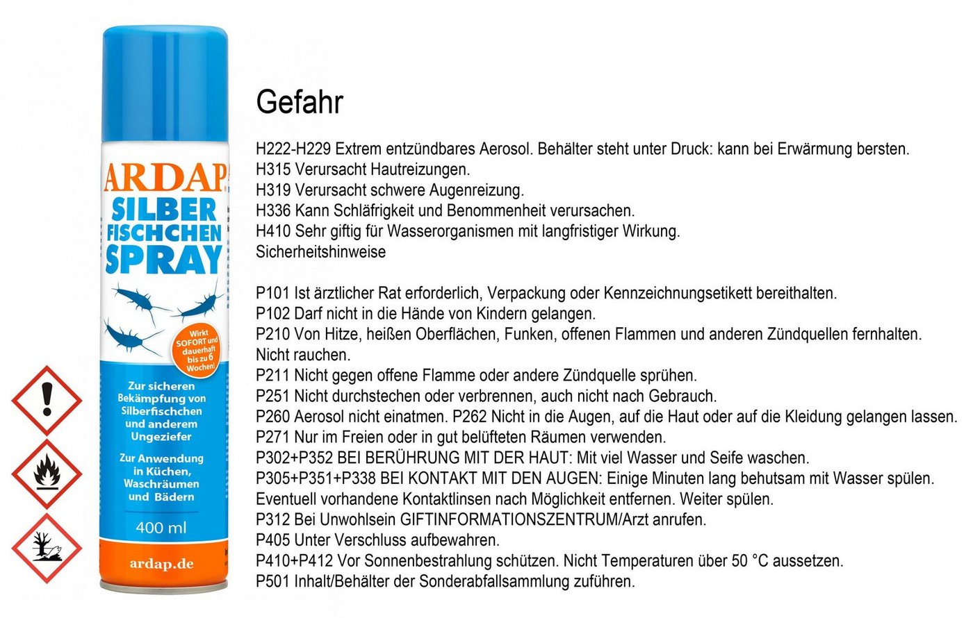 Ardap Insektenspray ARDAP® Silberfischchen Spray Insektizid 400ml von Ardap