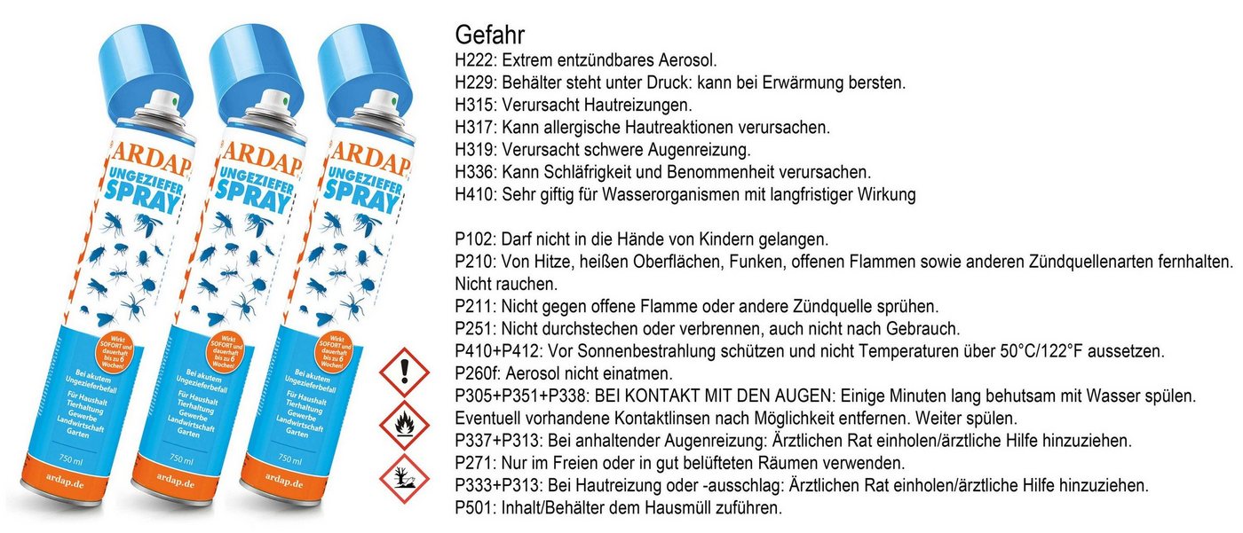 Ardap Insektenspray Ardap Ungezieferspray 3x 750 ml (2250ml) von Ardap