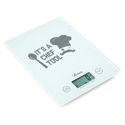 ARDES - AR1PA2V Digitale Küchenwaage aus superdünnem Glas, platzsparend, elektronische Lebensmittelwaage, LCD-Display von Ardes