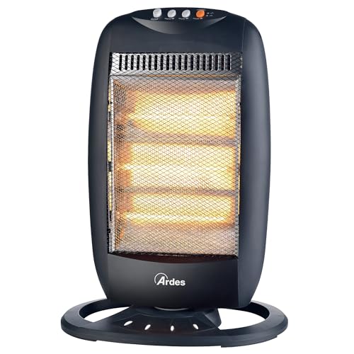 ARDES - AR454B HALO 12 Oszillierendes Halogen-Heizgerät 3 Heizelemente - Halogen-Heizgerät mit niedrigem Verbrauch, Bedienfeld und Tragegriff - Leises oszillierendes Heizgerät - Schwarzes Heizgerät von Ardes