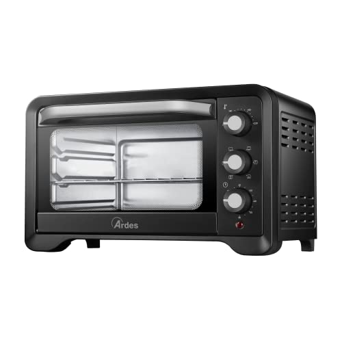 ARDES - Elektrischer Umluft-Kleinbackofen 22 Liter Fassungsvermögen mit Innenbeleuchtung 6 Garfunktionen Timer Doppelverglasung mit Zubehör MAGNUS AR6222PB, Schwarz von Ardes