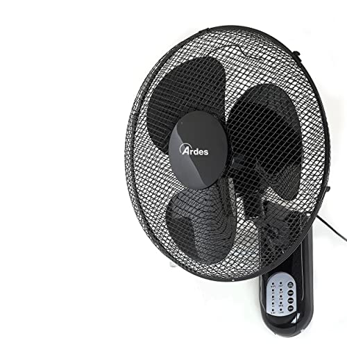 ARDES - Wandventilator mit 3 rotierenden Flügeln (40 cm), Fernbedienung, automatische Oszillation, einstellbarer Timer und 3 Geschwindigkeitsstufen, Wandventilator schwarz AR5W40R von Ardes