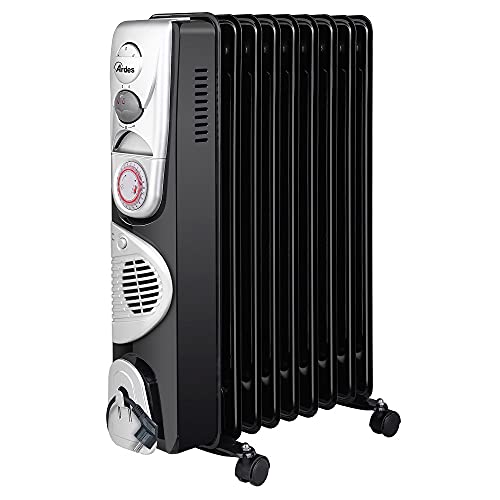 Ardes AR4R09BTTE OILO 9TT Elektro-Öl-Heizkörper 9 Heizelemente, Timer, 3 Kräfte, Turbo-Belüftung, mit Rädern, 2500 W, schwarz und silber von Ardes