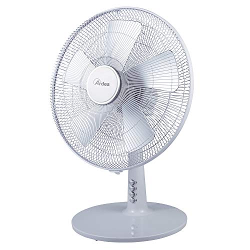 Ardes AR5D40W Silverado 40 Tischventilator, 5 Flügel, 40 cm, vergoldet, 3 Geschwindigkeitsstufen, Automatische Oszillation, Silver, Weiß/Arg von Ardes