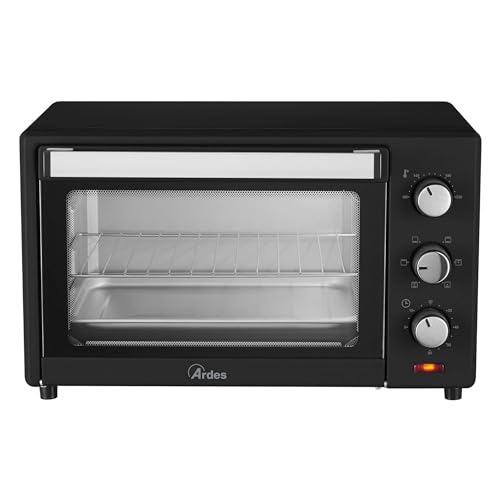 ARDES - AR6238B Elektro-Umluftbackofen 38 Liter, Elektro-Kleinbackofen, 6 Garfunktionen, Elektro-Umluft-Kleinbackofen, Timer, Doppelverglasung, mit Zubehör, Farbe Schwarz von Ardes