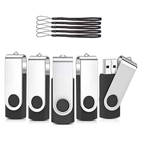 USB Sticks 32GB 5 Stück, AreTop Speicherstick Rotate Metall Mehrfarbig High Speed USB 2.0 Flash Drive Pack (Schwarz) von AreTop