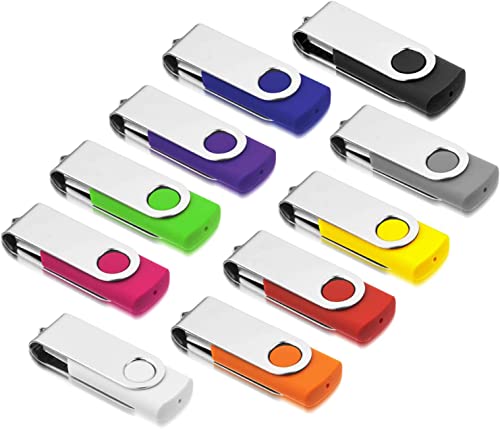 AreTop USB-Sticks, 8 GB, Flash-Laufwerk, 10 Stück, drehbares Design, mit LED-Anzeige für Computer/Tablet/Laptop/Auto/TV (10 verschiedene Farben mit Schlüsselband) von AreTop