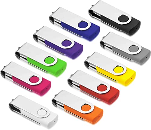 AreTop USB-Stick, 32 GB, USB 2.0, 10 Stück, 32 GB USB-Stick, Memory Stick 2.0, 32 GB, Drehgelenk-Design, für Computer/Tablet/Laptop/Auto/TV (10 verschiedene Farben mit Schlüsselband) von AreTop