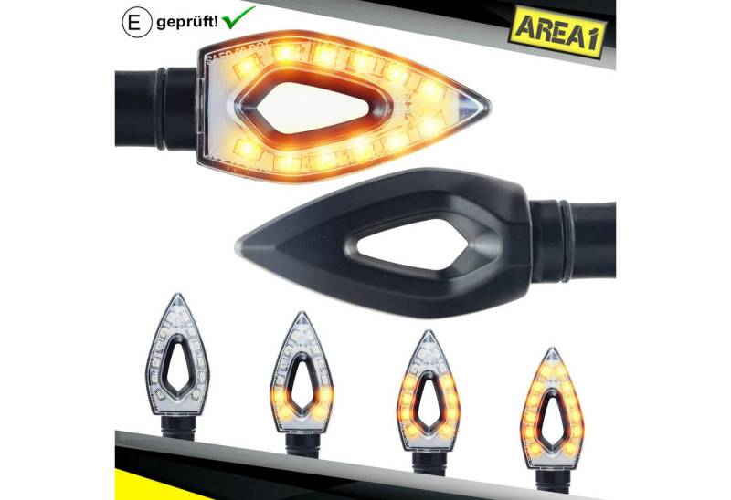 Area1 Blinker Motorrad LED Blinker E-geprüft Set (2 Stück) M10 mit Lauflichteffekt, Lauflicht von Area1