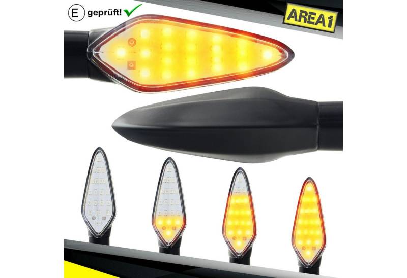 Area1 Blinker Motorrad LED Blinker E-geprüft Set (2 Stück) M10 mit Lauflichteffekt von Area1