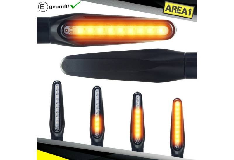 Area1 Blinker Motorrad LED Blinker E-geprüft Set (2 Stück) M10 mit Lauflichteffekt von Area1