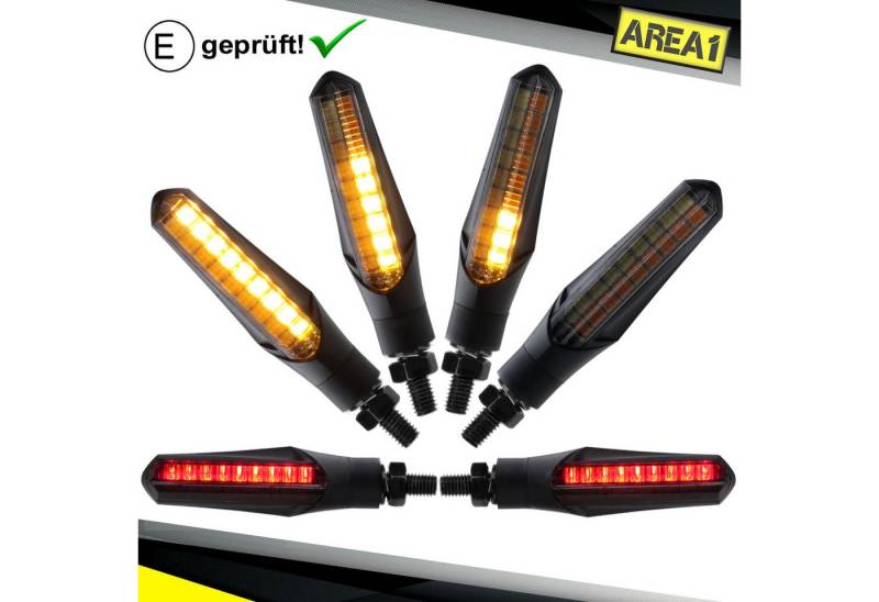 Area1 Blinker Motorrad LED Blinker E-geprüft mit Lauflicht & Bremsleuchte, M8 von Area1