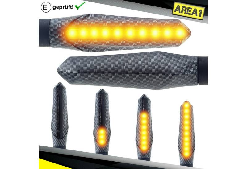 Area1 Blinker Motorrad LED Blinker e-geprüft carbon, Lauflicht Effekt, M8 Set (2), Gelb, Lauflicht von Area1