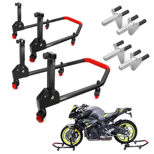 Area1 Motorradständer 360 Grad drehbarer Motorradheber, Set Vorne + Hinten inkl. Aufnahmen für F900R Z900 CB750 CBR650R MT-07 MT-09 YZF-R1 R3 R6 R7 GSX-S GSX-R von Area1