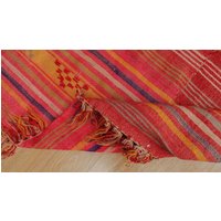 5'1" X 7' Boho Vintage Überdyed Hanf Kelim Teppich , Pastell Flacher Webteppich Roter 2108062982 von AreaRugStore