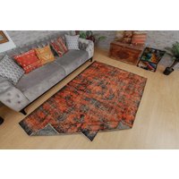 5x20cm Moderner Schwarzer Orange Teppich, Vintage Esszimmerteppich, 130x220cm Wohnzimmerteppich, 2108063118 von AreaRugStore