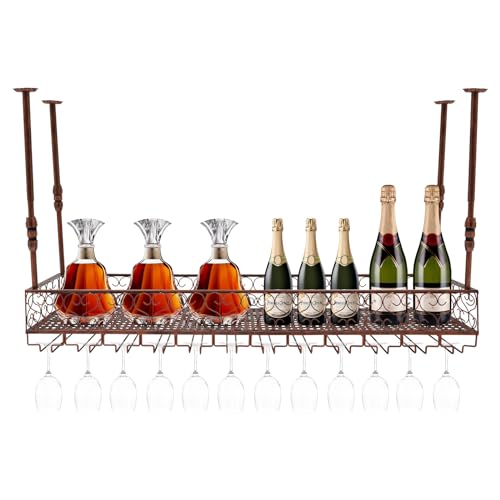 Areao Decken-Weinregal, HäNgendes Weinglas-Aufbewahrungsregal, HöHenverstellbares Weinglas-Dekorationsregal, KüChe, Bar, Cafe 120 * 30 * 30Cm (Bronze) von Areao