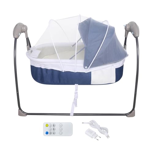 Babywiege Elektrische Babywiege Automatische Babywiege Babywiege mit Moskitonetz, Automatischer Zeitmessung und Sicherheitsverschluss, Belastbarkeit 9KG, Geeignet für Babys bis zu 14 Monaten. (Blau) von Areao