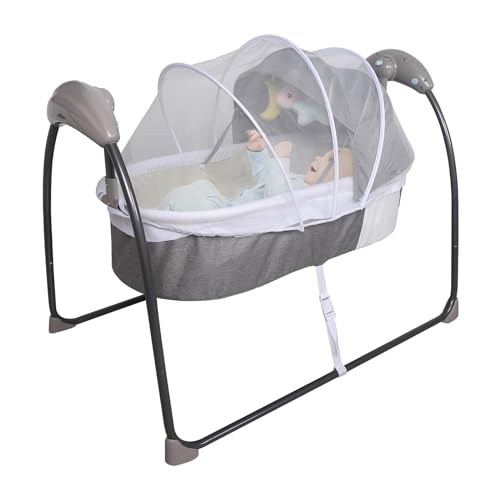 Babywiege Elektrische Babywiege Automatische Babywiege Babywiege mit Moskitonetz, Automatischer Zeitmessung und Sicherheitsverschluss, Belastbarkeit 9KG, Geeignet für Babys bis zu 14 Monaten. (Grau) von Areao